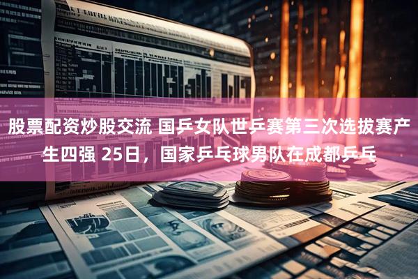 股票配资炒股交流 国乒女队世乒赛第三次选拔赛产生四强 25日，国家乒乓球男队在成都乒乓